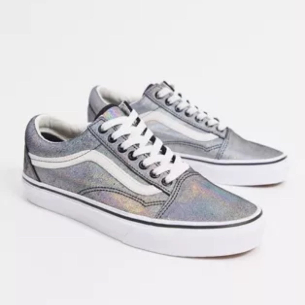 Vans Old Skool Prism Suede Iridescent Metallic Silver Sparkle Sneakers NWOT 9